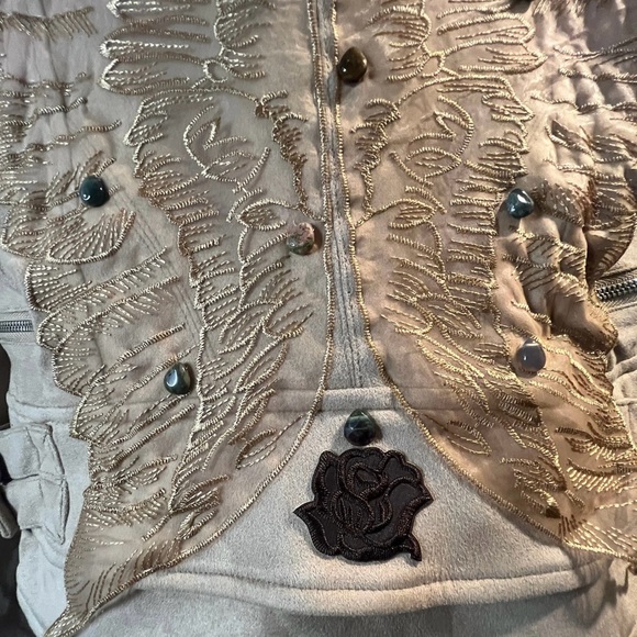 Gorgeous beige & bronze angel wings jacket w/sewed on natural healing crystals. - Picture 3 of 4